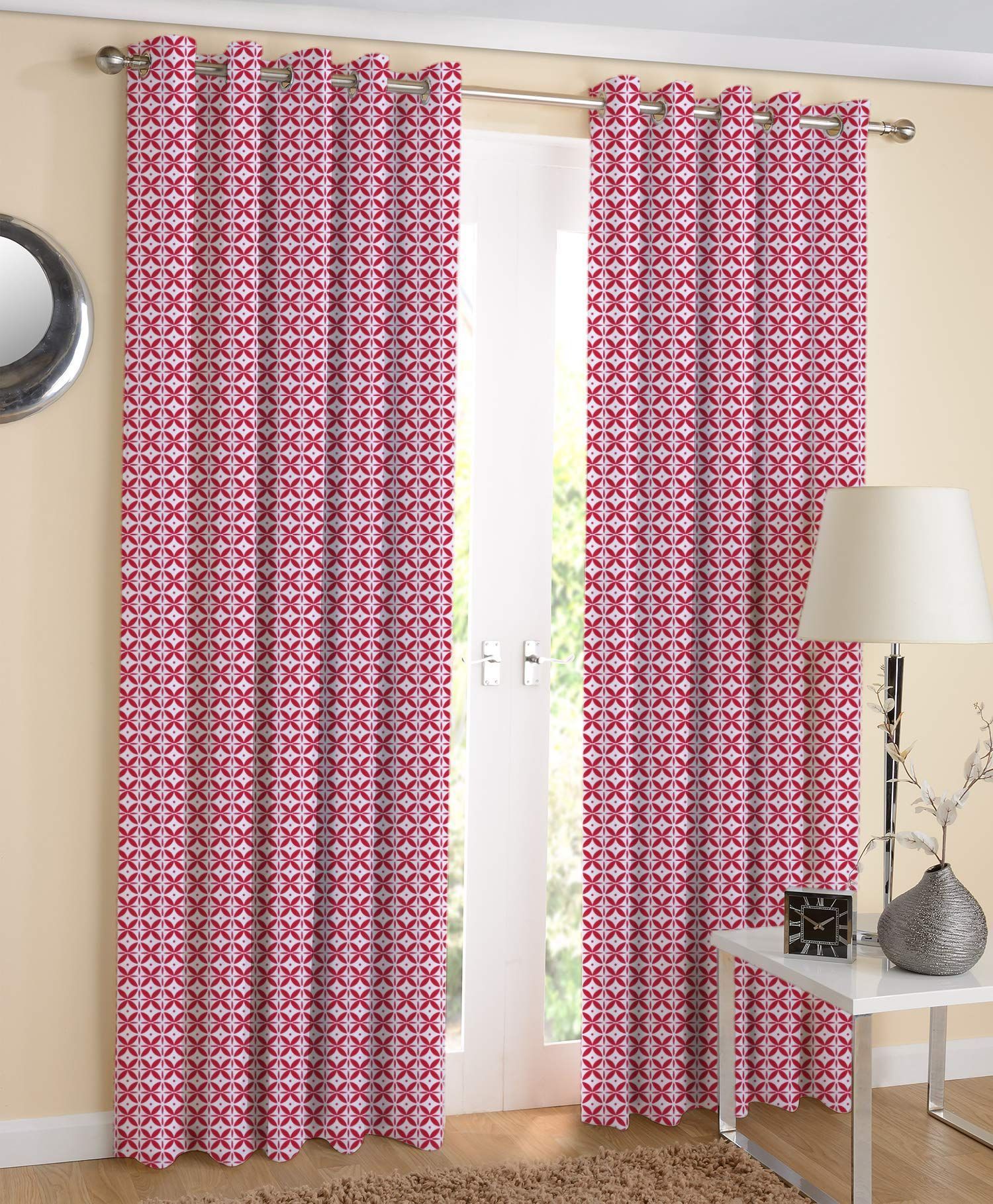 AIRWILL, 100% Cotton Eyelet Door Curtains Sized 4ft in Width and 7ft in Length, Multicolor Pack of 2 Pieces