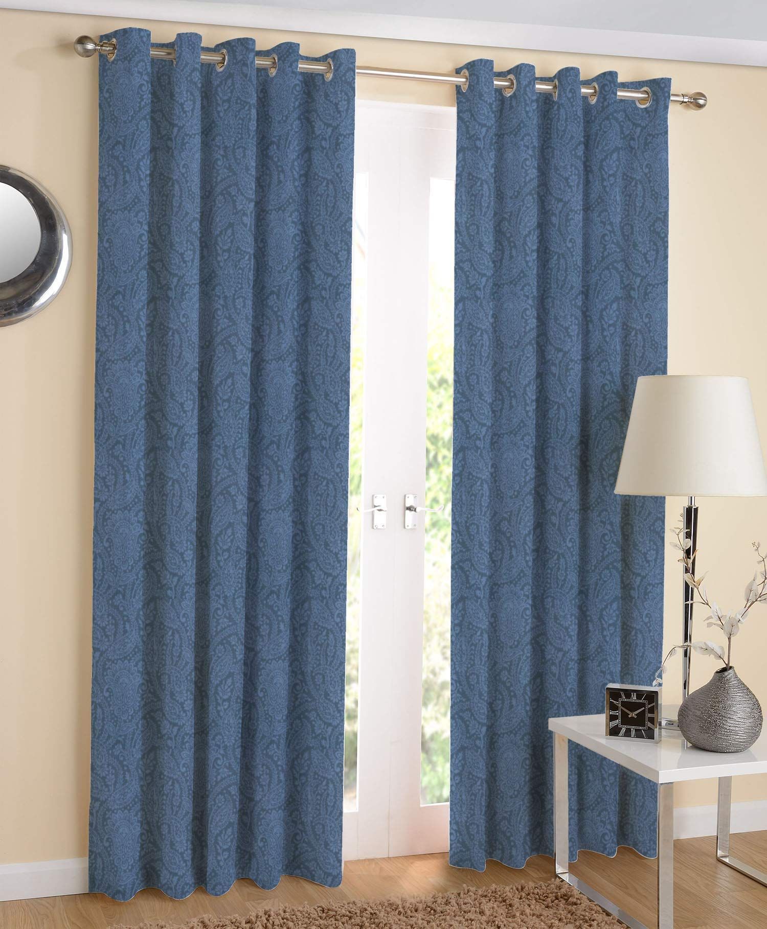 AIRWILL, 100% Cotton Eyelet Door Curtains Sized 4ft in Width and 7ft in Length, Multicolor Pack of 2 Pieces