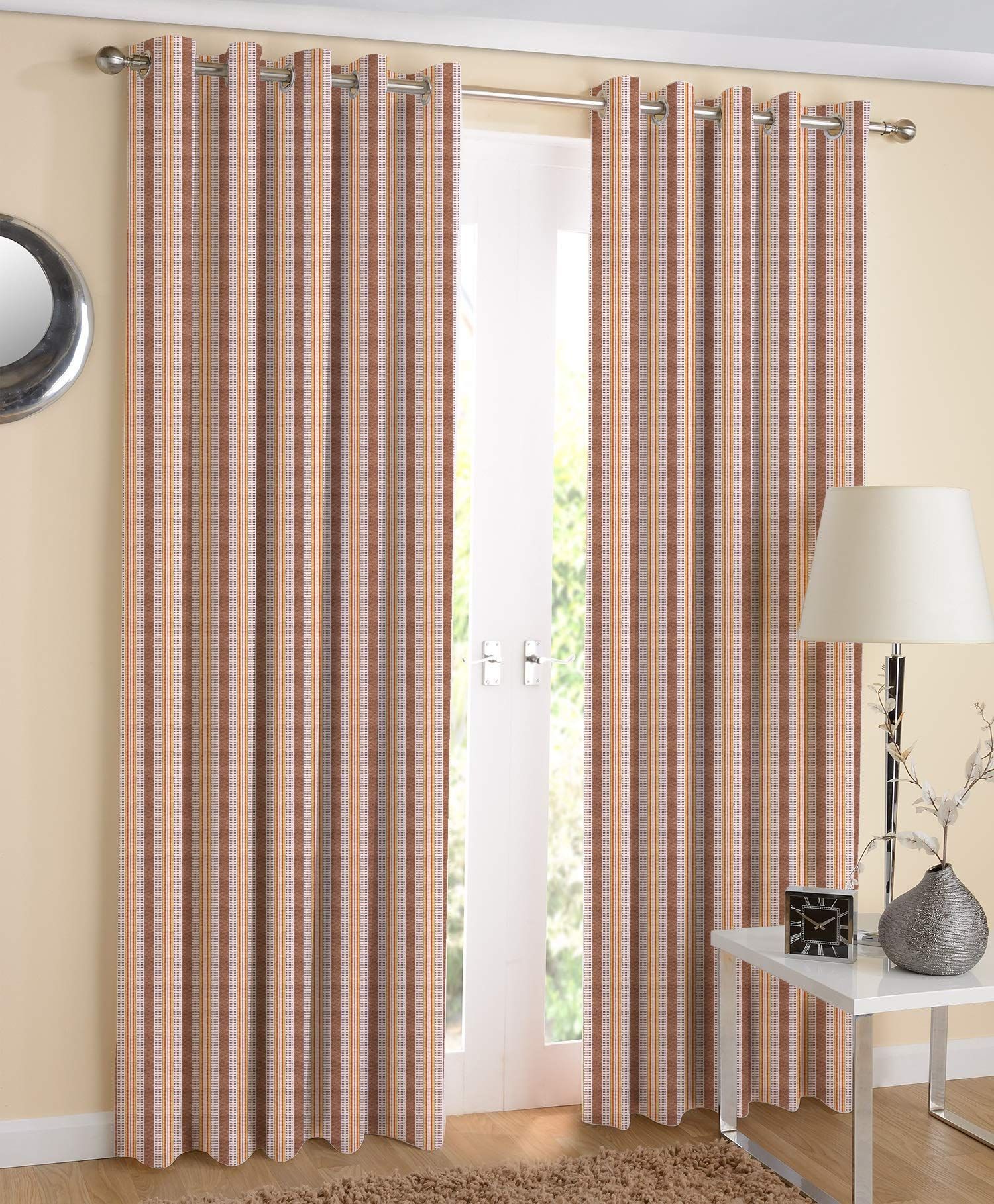 AIRWILL, 100% Cotton Curtains Self Designed with The Size of 4ft in Width and 7ft Length, Eyeleted Door Curtains. Pack of 2 Pieces.