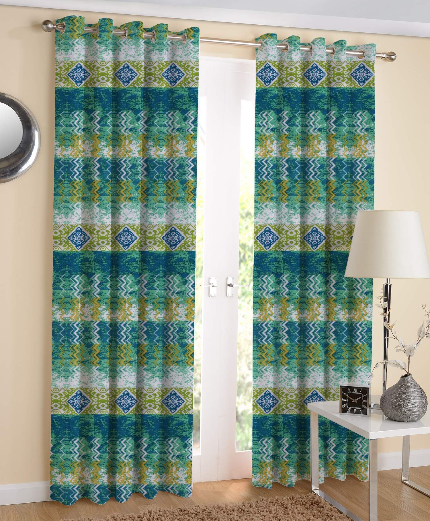 AIRWILL, 100% Cotton Curtains Self Designed with The Size of 4ft in Width and 7ft Length, Eyeleted Door Curtains. Pack of 2 Pieces.
