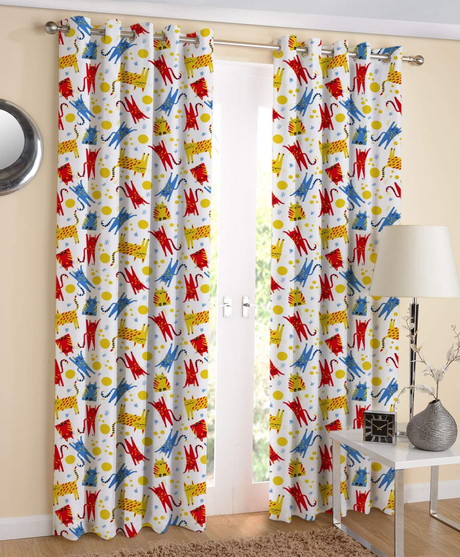 AIRWILL, 100% Cotton Eyelet Door Curtains Sized 4ft in Width and 7ft in Length, Multicolor Pack of 2 Pieces