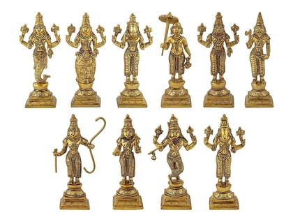 ARTVARKO Brass Dashavatara Dasavatharam of Lord Vishnu Statues Ten Incarnations Avatars Idol Murti for Mandir Puja Temple -Height 6 Inch