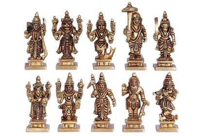 ARTVARKO Brass Dashavatara Dasavatharam of Lord Vishnu Statues Ten Incarnations Avatars Idol Murti for Mandir Puja Temple Height 2.5 Inch