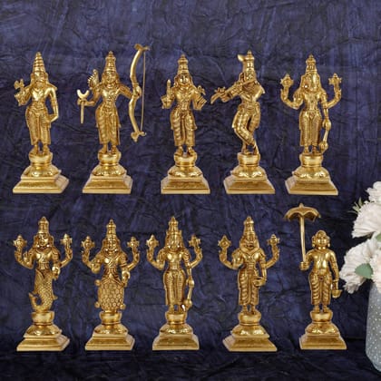ARTVARKO Dashavatara Dasavatharam of Lord Vishnu Statues Ten Incarnations Avatars Brass Metal Idol Murti for Mandir Puja Temple Height 9.5 Inches.