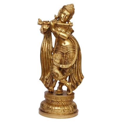 ARTVARKO Brass Lord Bhagwan Krishna Idol Murti with Flute Statue for Home Temple Decor Entrance Gallery Gift 18-inches,