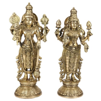 ARTVARKO Astadhatu (8 Metals) Made Shri Lakshmi Nararayn Idol/Brass Made Lakshmi Narayan Idol/Maha Laxmi Vishnu Bhagwan Brass Idol Height 13 Inches