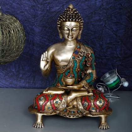 ARTVARKO Big Brass Multicolor Meditating Gautam Buddha Statue Idol for Home Decoration Religious Gift Showpiece Vastu Statue 14 Inch