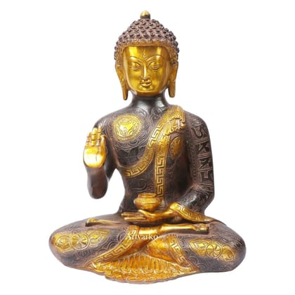 ARTVARKO Bhagwan Buddha Statue Blessing Face Murti for Home D�cor Entrance Office Table Living Room Meditation Luck Gift Earth Life Sign Shakyamuni 12 Inches Large Statue Copper Gold Color