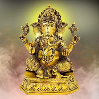 ARTVARKO Brass Ganesha Idol Ganesh Bhagwan Large Statue God Ganpati Murti for Home Pooja Entrace D�cor Good Luck Vastu Decoration Showpiece 14 Inch
