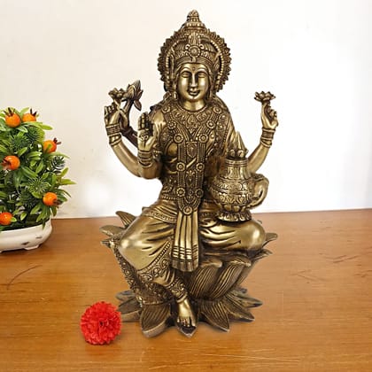 Artvarko Goddess Maa Laxmi Idol Brass Statue Sitting in Lotus Lakshmi MATA Ma Luxmi for Temple Puja Tijori Home Decor Mandir Murti Office Temple Gift Item Showpiece 12 Inches