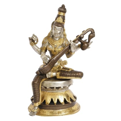 ARTVARKO Goddess Saraswati Murti Saraswati Idol Brass Statue for Home Entrance Good Luck Vastu Decoration Showpiece and Gift Height 12 inches