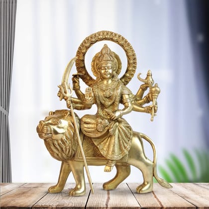 ARTVARKO Brass Maa Durga Idol Sitting On Lion Ma Sherwali Murti Devi Statue for Home Mandir Office Living Room Shop Gift Navratra Puja 12 Inches