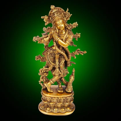 ARTVARKO Brass Lord Krishna Idol Murti Statue for Temple Home Office Gifts (12 inches)