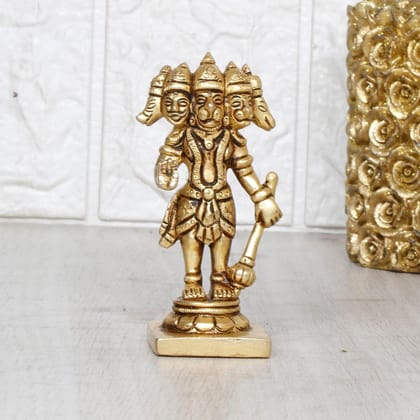 ARTVARKO Panchmukhi Bajrangbali Sankat Mochan Standing Hanuman Small Brass Idol Statue Murti for Home Office Entrance Decor Temple Puja 3.5 Inch