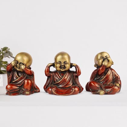 ARTVARKO Brass Baby Laughing Buddha Statue Set of 3 Idol Home Decor Table Showpiece Idol (5 Inches 4 Kg)