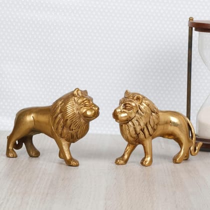 ARTVARKO Brass Pair of Lion Statues Showpieces for Vastu Feng Shui Remedies Office Study Table.