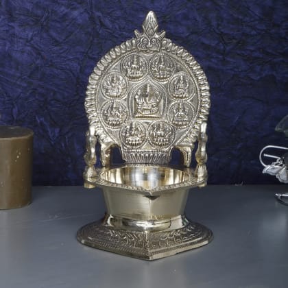 Artvarko Big Brass Astalakshmi Oil Diya with Ganesha for Home Decor Pooja Decorative Deepak Diwali Puja Gift 7 Inch