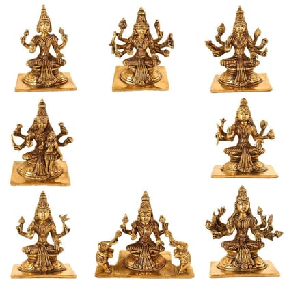 Artvarko Brass Goddess Ashtalakshmi | Ashta Lakshmi Set for Diwali Pooja Mandir Temple Office D�cor Marriage Anniversary Lucky Gift Gold Color Height 5 Inches Weight 8 KG.