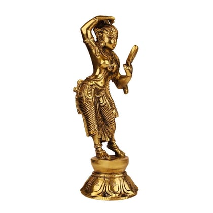 ARTVARKO Brass Lady Looking Mirror Statue for Home Decor Indian Culture Apsara Showpiece Antique Style Women Idol in Brass Decor Gift 8 Inches