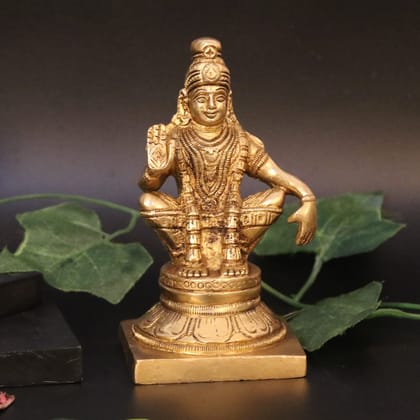 ARTVARKO Brass Lord Ayyappan Ayyappa Sabarimala Swamy Statue Idol Sculpture Blessing for Puja Home Health & Wealth (LxBxH 7x7x13 cm)
