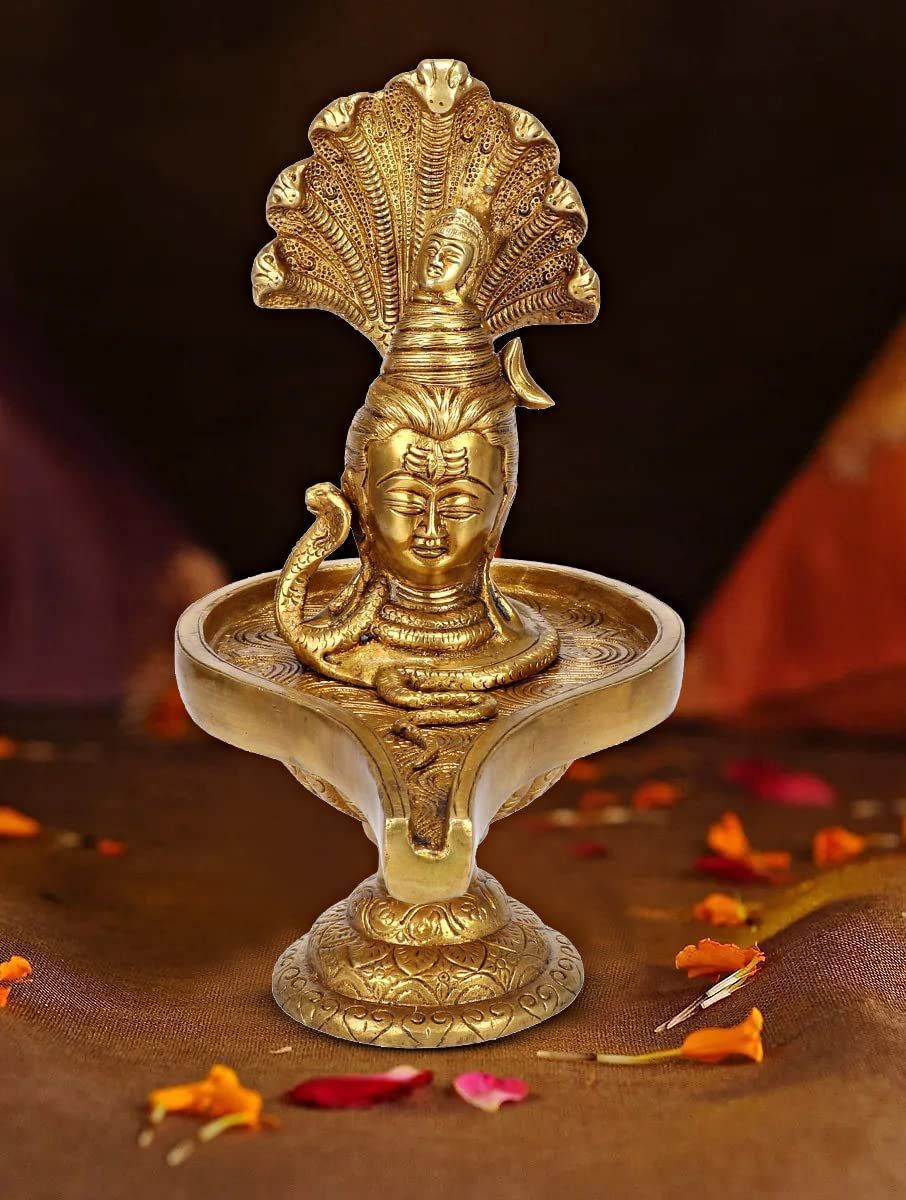 ARTVARKO Brass Shivling with Sheshnag Showpiece for Pooja Shiva Lingam Statue Idol with Bholenath Nag Devta for Home Office Mandir 10 Inch