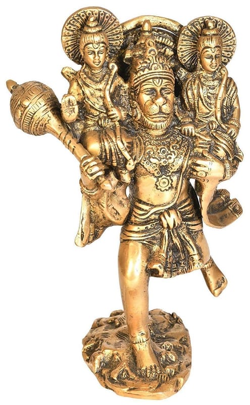 Artvarko God Hanuman Carrying Lord Rama And Laxman Statue Multicolore
