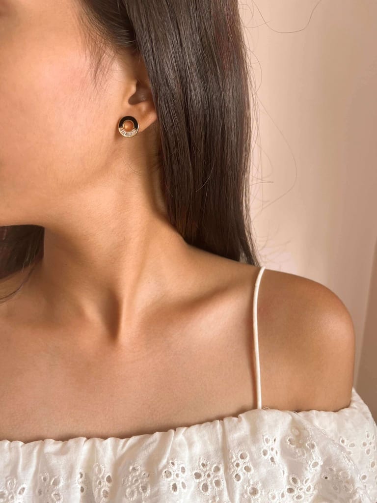 Halo mini studs in gold plating with black enamel and crystals