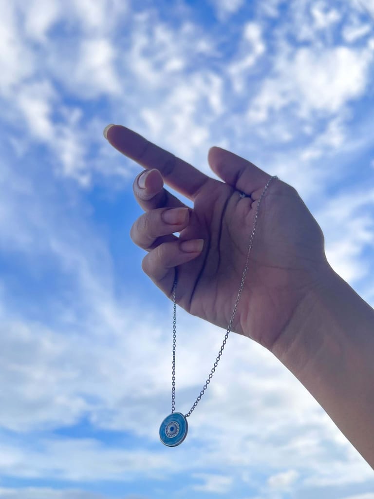 Nazar silver neck chain with pendant in enamel