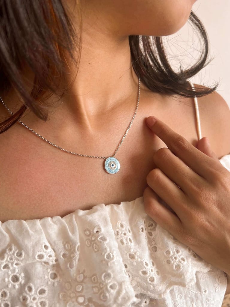 Nazar silver neck chain with pendant in enamel