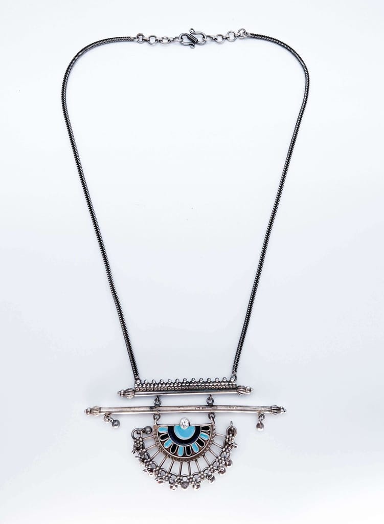 Adhyavi long silver necklace with enamel pendant