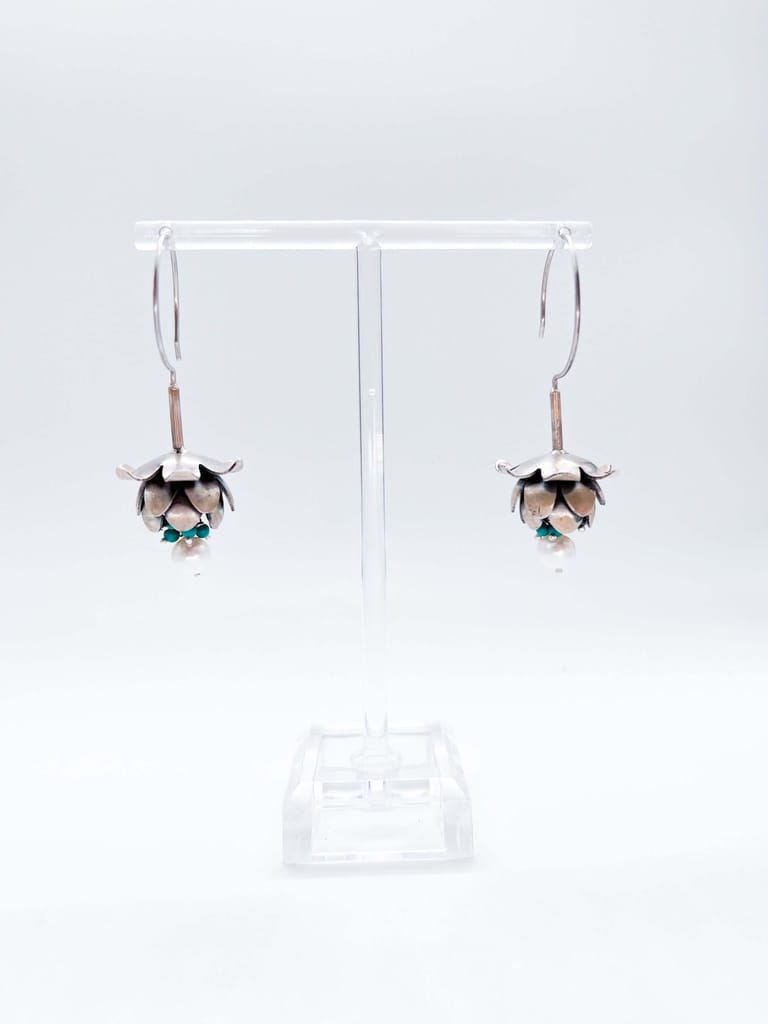 Neeraja silver danglers with turquoise bead and statement fish hook