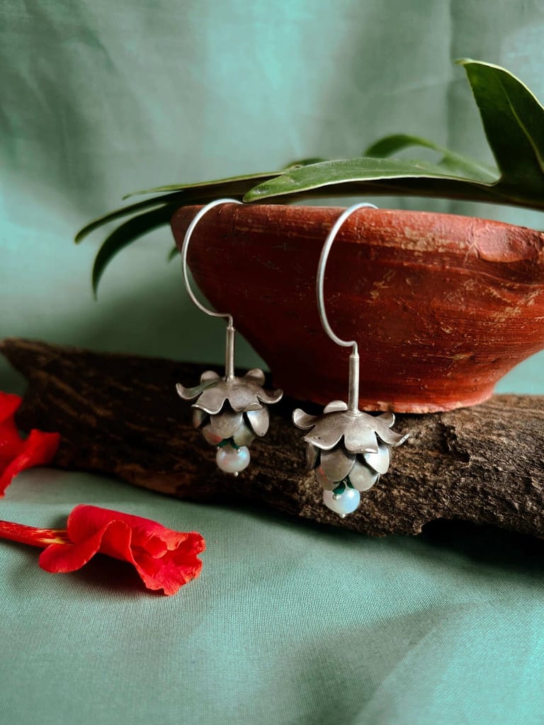 Neeraja silver danglers with turquoise bead and statement fish hook