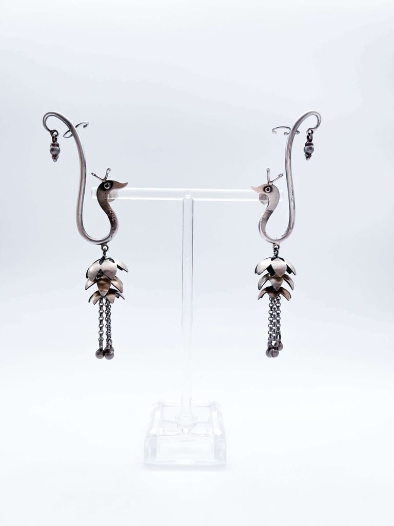 Mihira oxidised silver swan earcuffs
