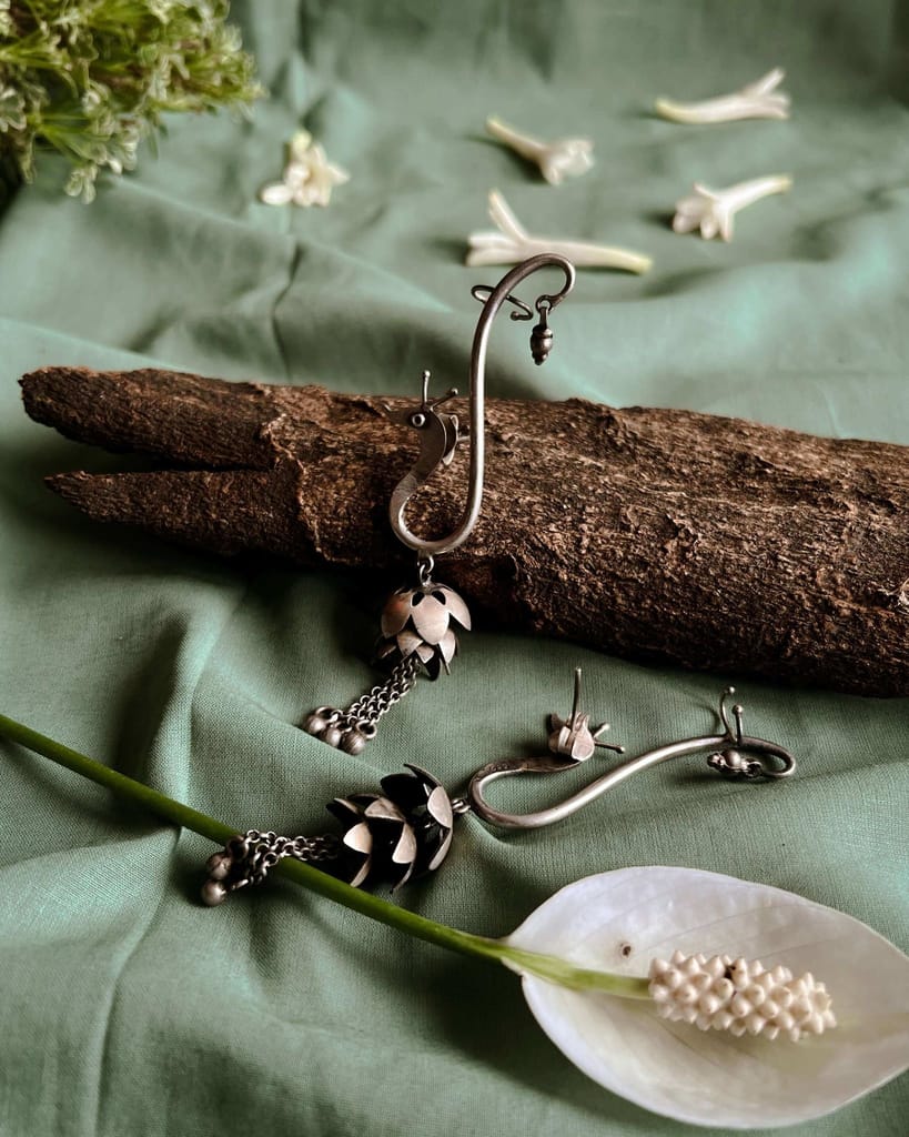 Mihira oxidised silver swan earcuffs