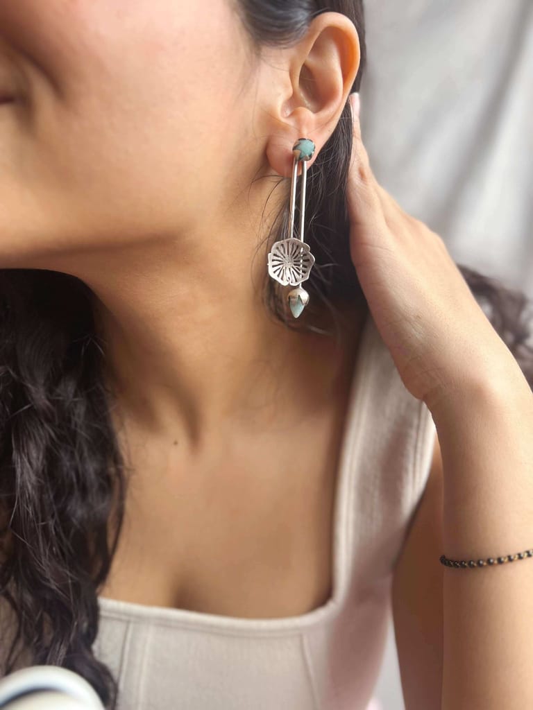 Sai oxidised silver earring with blue chalcedony