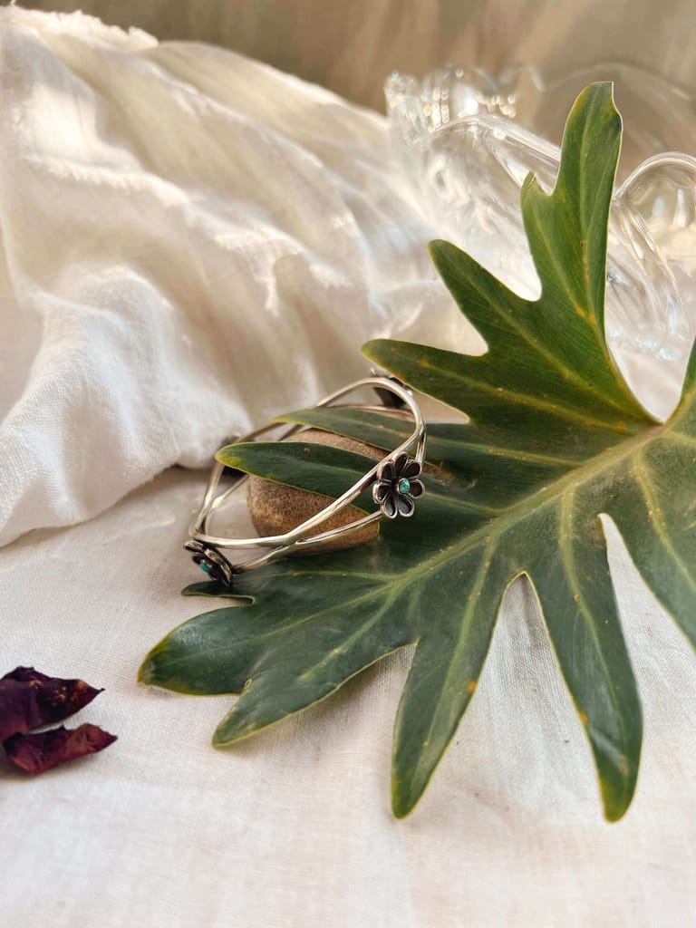 Nirvi oxidised silver kada with turquoise stone