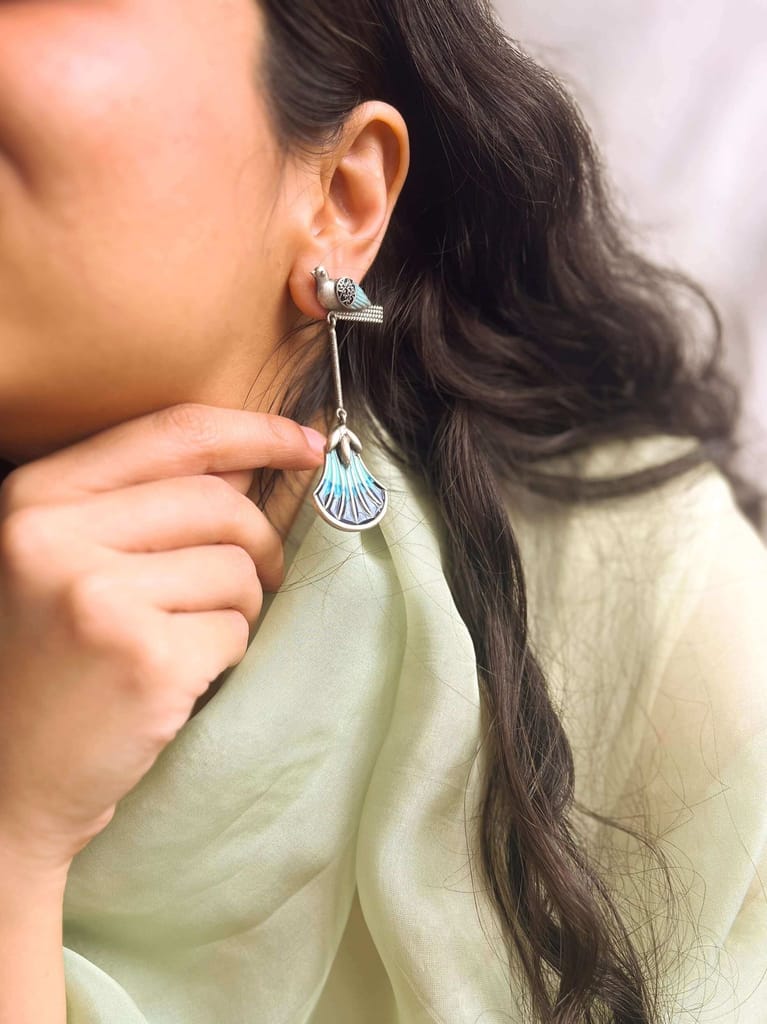 Zoya oxidised silver earring with enamel detail