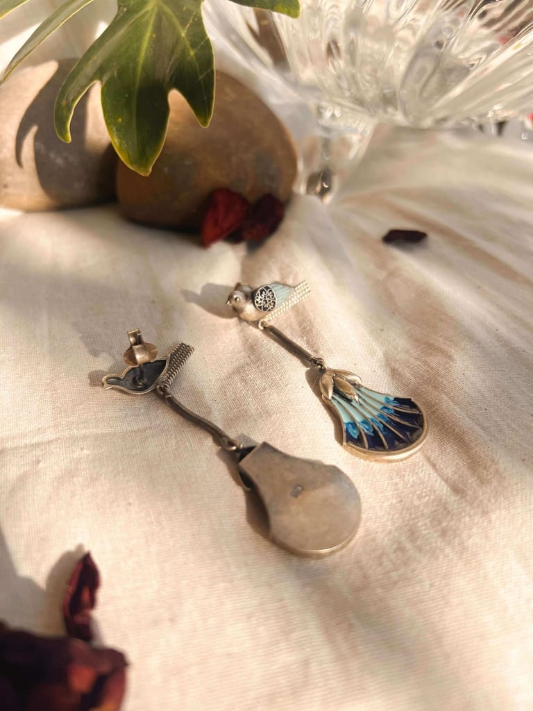 Zoya oxidised silver earring with enamel detail