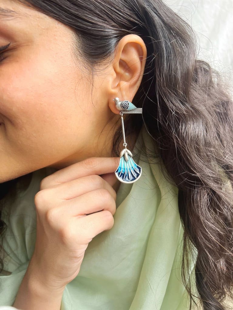 Zoya oxidised silver earring with enamel detail