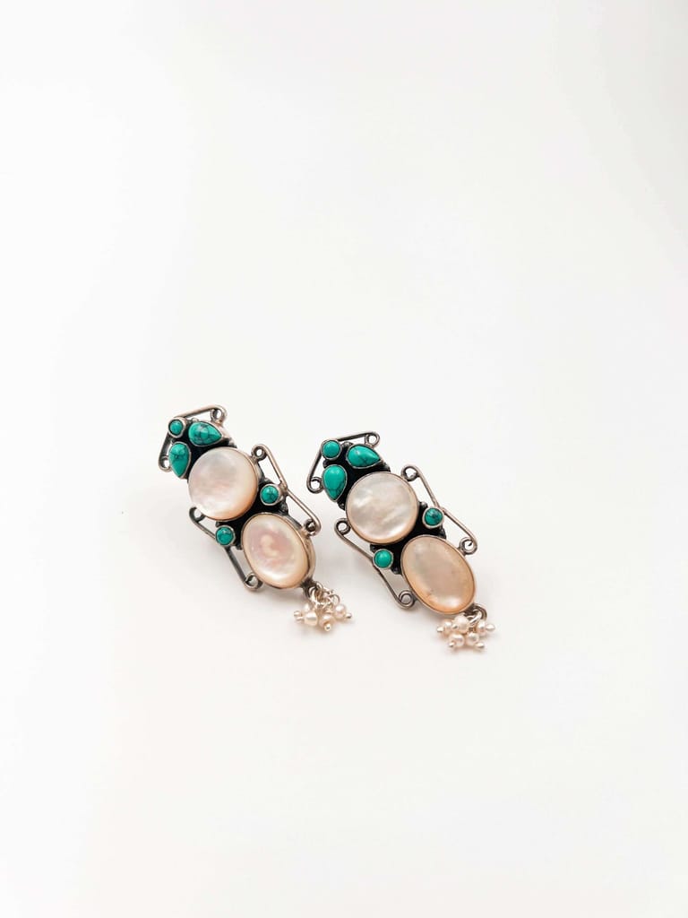 Saili oxidised silver earring with turq stone and shell