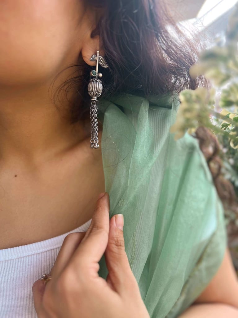 Shriha oxidised silver danglers with chain hangings