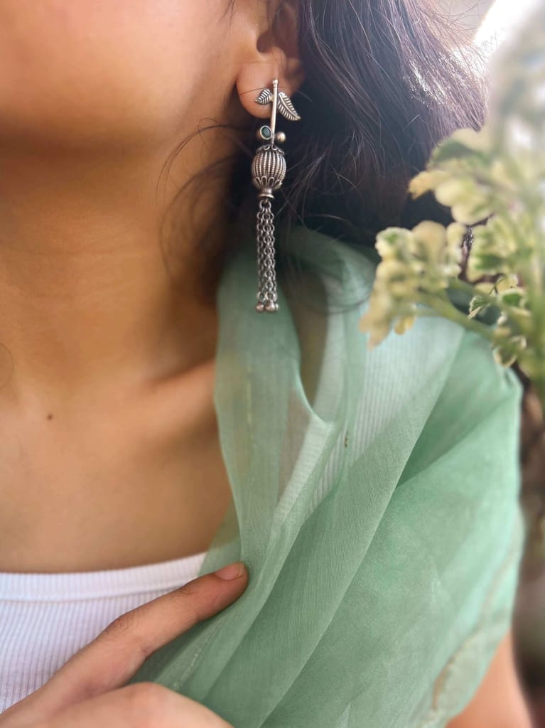 Shriha oxidised silver danglers with chain hangings
