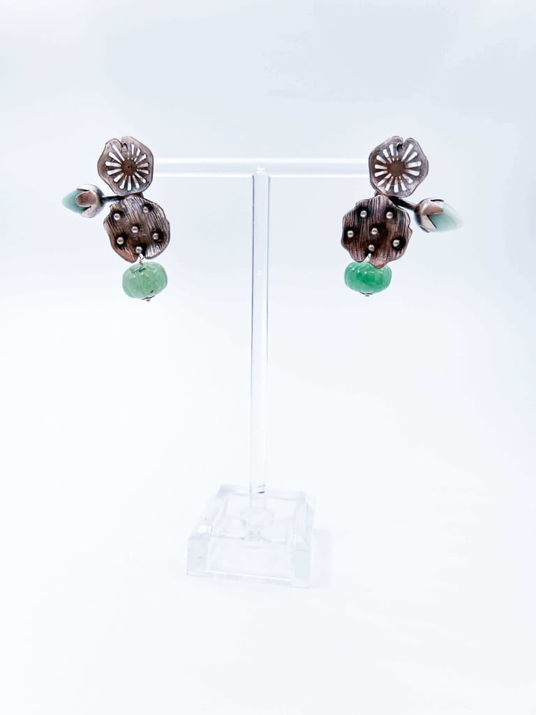 Jalaj silver earring with blue calcite and jade stone