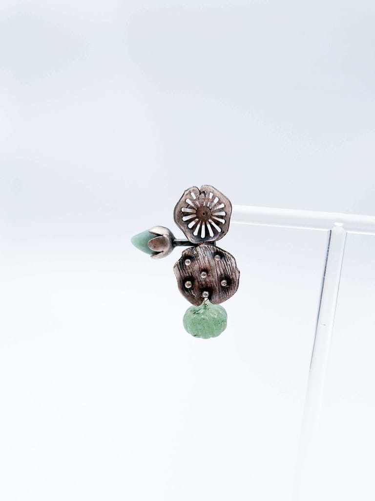 Jalaj silver earring with blue calcite and jade stone