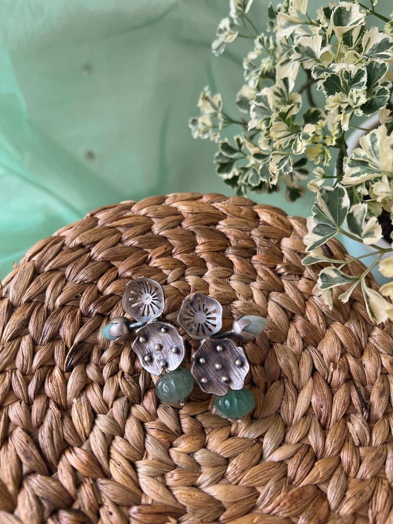 Jalaj silver earring with blue calcite and jade stone