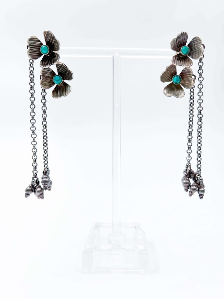 Ketki oxidised silver earring with silver ghunghroo hang chains