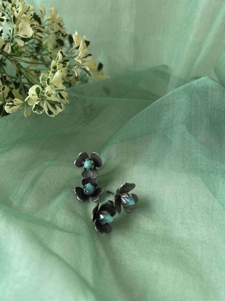 Kaya oxidised silver earring with blue calcite stone