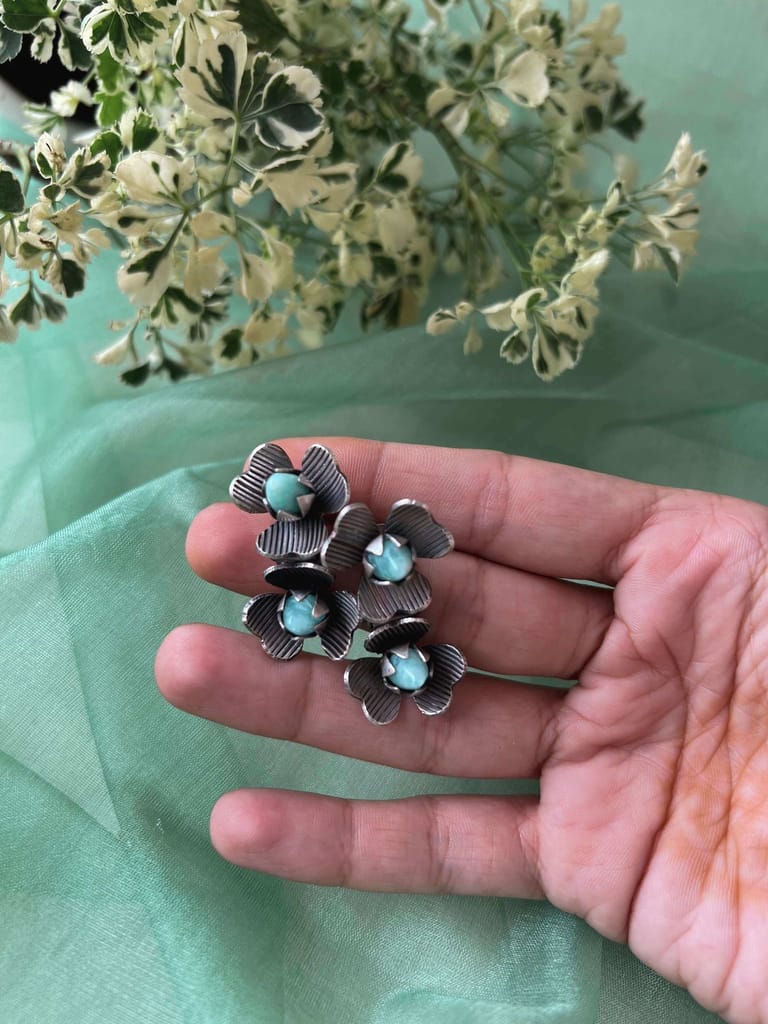 Kaya oxidised silver earring with blue calcite stone