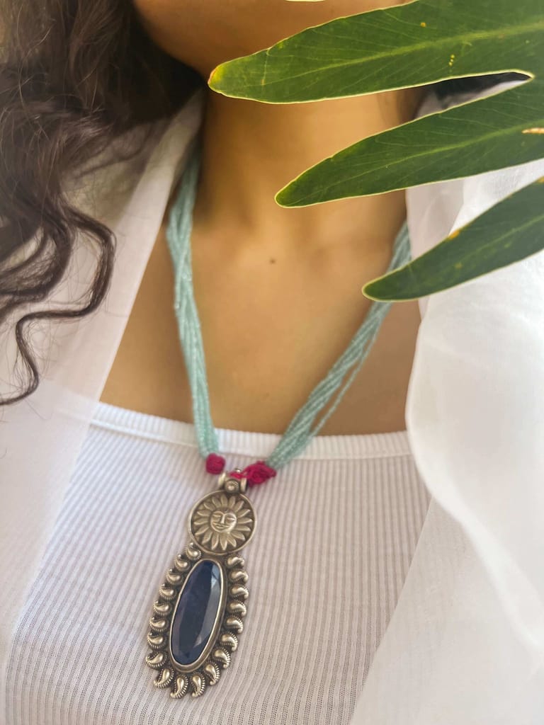 Shakti oxidised silver pendant with blue lapis lazuli