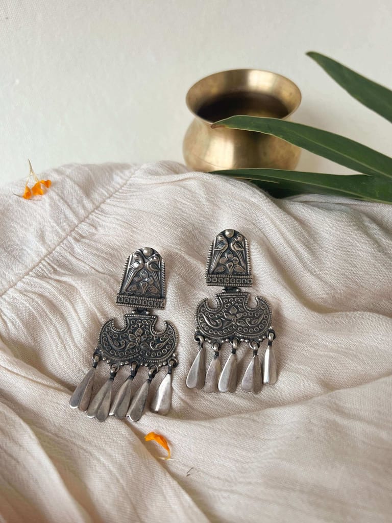 Urmi oxidised silver earring with petal hangings